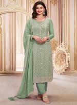 Georgette Mint Wedding Wear Embroidery Work Straight Suit